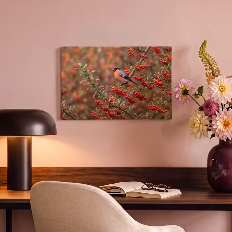 Canvas schilderij - Goudvink - Bessen - Herfst - Natuur - Kleurrijk — 6