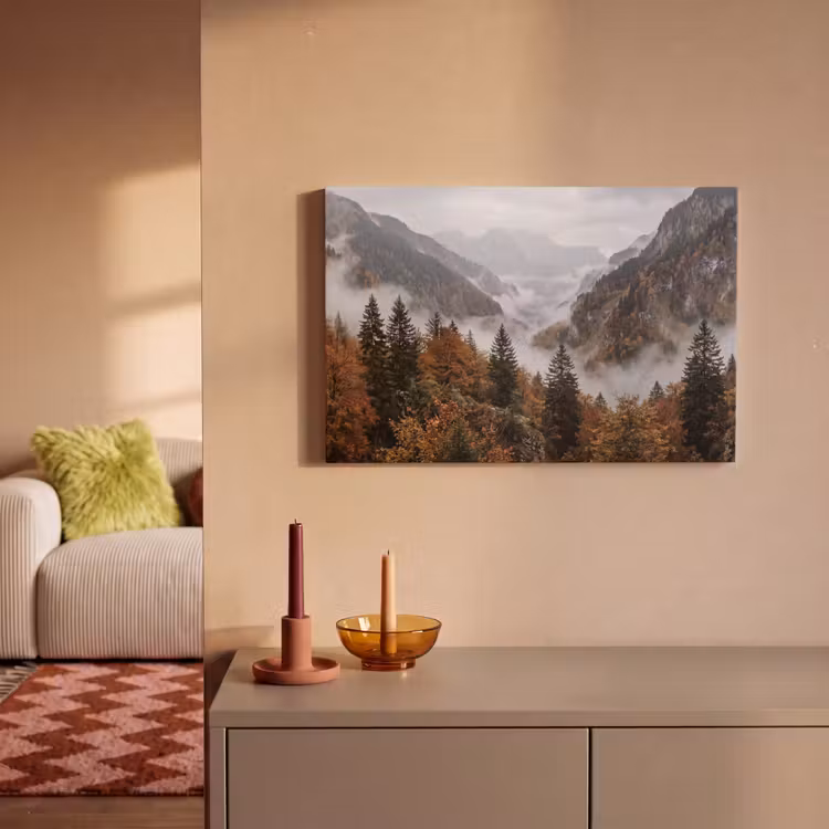 Canvas schilderij - Bergen - Vallei - Mist - Herfst - Natuur — 2