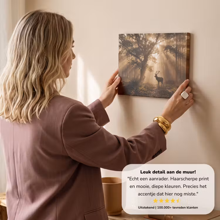 Canvas schilderij - Hert - Bos - Mistig - Natuur - Goud — 3