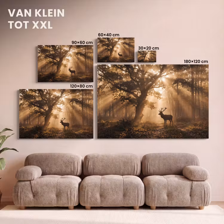 Canvas schilderij - Hert - Bos - Mistig - Natuur - Goud — 8