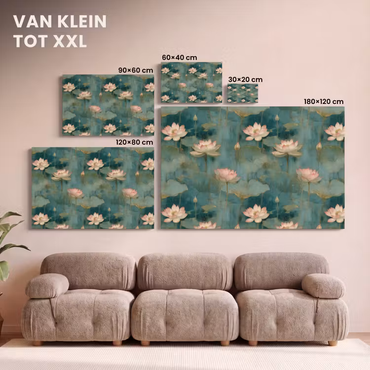 Canvas schilderij - Roze Lotusbloemen Petrol — 8