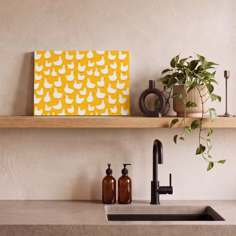 Canvas schilderij - Eendjes - Patroon - Geel — 4