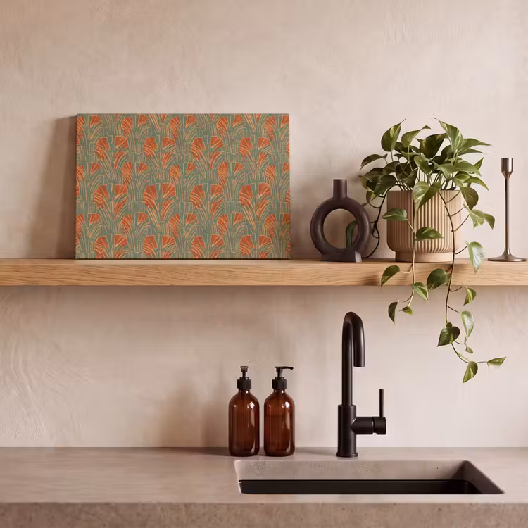 Canvas schilderij - Groen - Terracotta - Deco - Waaiers — 3