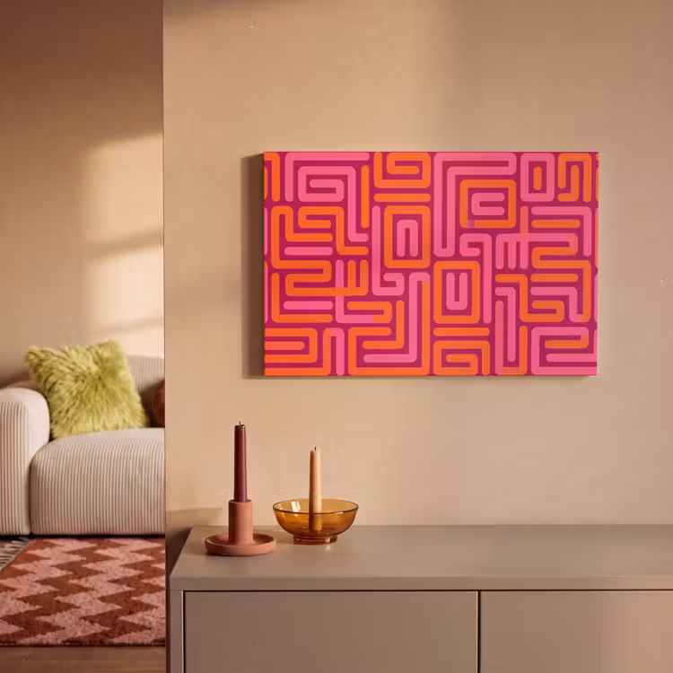 Canvas schilderij - Abstract - Patroon - Lijnen - Roze - Oranje — 1