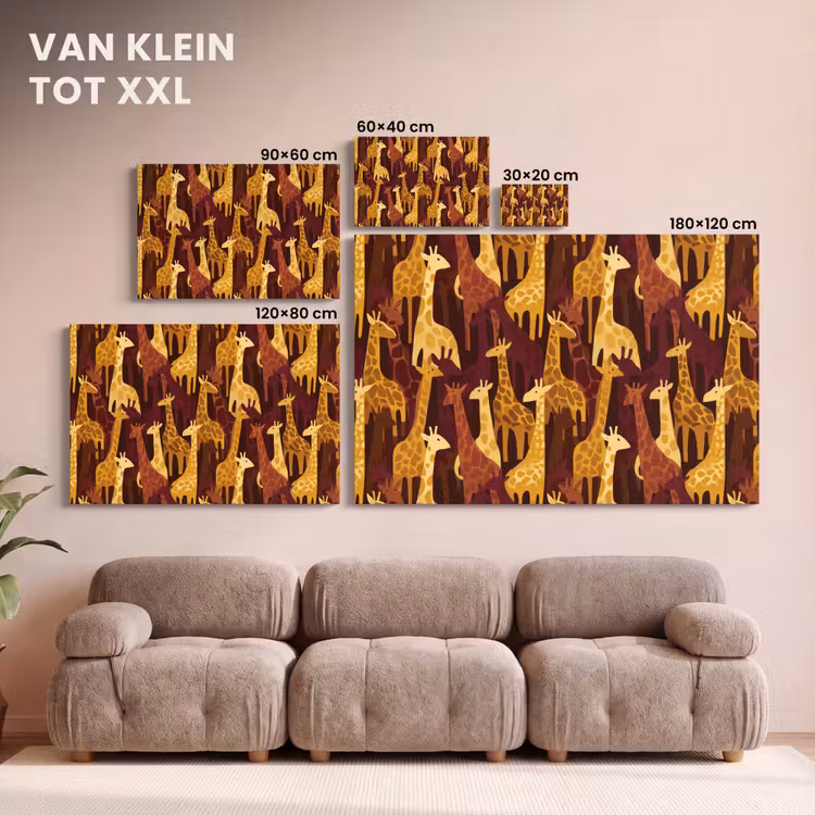 Canvas schilderij - Bruin - Giraffen - Safari - Patroon — 7