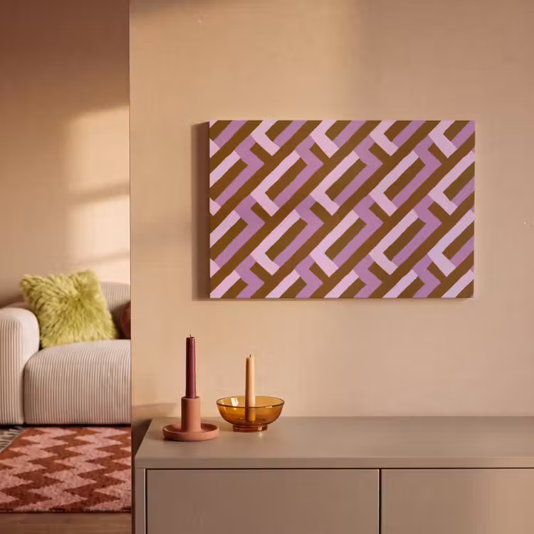 Canvas schilderij - Bruin - Roze - Geometrisch - Meander - Patroon — 1