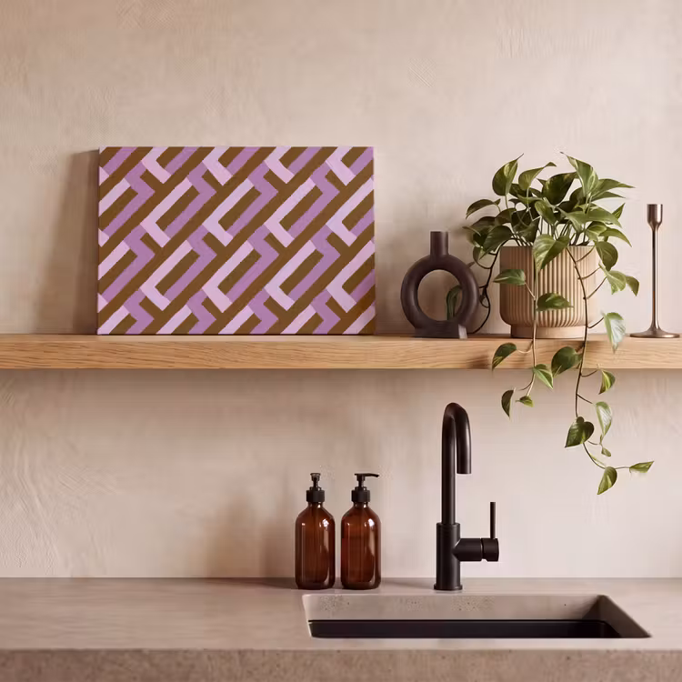 Canvas schilderij - Bruin - Roze - Geometrisch - Meander - Patroon — 3