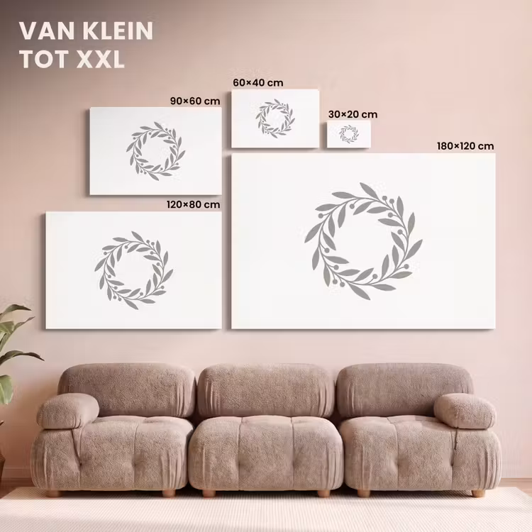 Canvas schilderij - Krans - Bladeren - Natuur - Minimalistisch - Grijs — 7