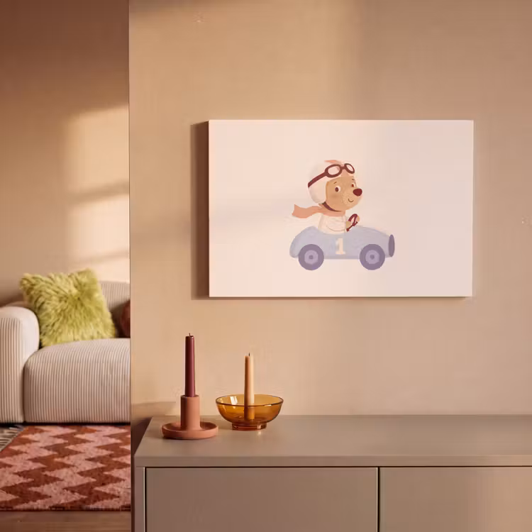Canvas schilderij - Beer - Auto - Kinderkamer - Cartoon - Speels — 1