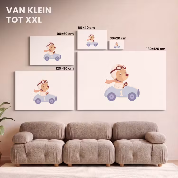 Canvas schilderij - Beer - Auto - Kinderkamer - Cartoon - Speels — 7