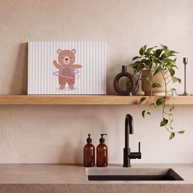 Canvas schilderij - Beer - Hoepel - Kinderkamer - Illustratie - Bruin — 3