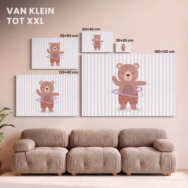 Canvas schilderij - Beer - Hoepel - Kinderkamer - Illustratie - Bruin — 7