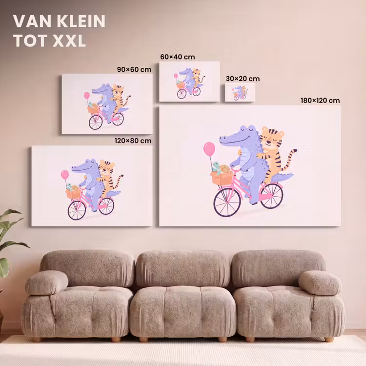 Canvas schilderij - Dieren - Fiets - Vriendschap - Illustratie - Roze — 7