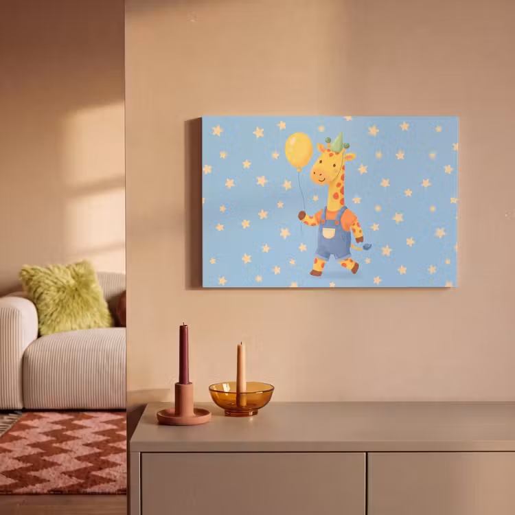 Canvas schilderij - Dieren - Giraffe - Ballon - Feest - Kinderkamer — 1