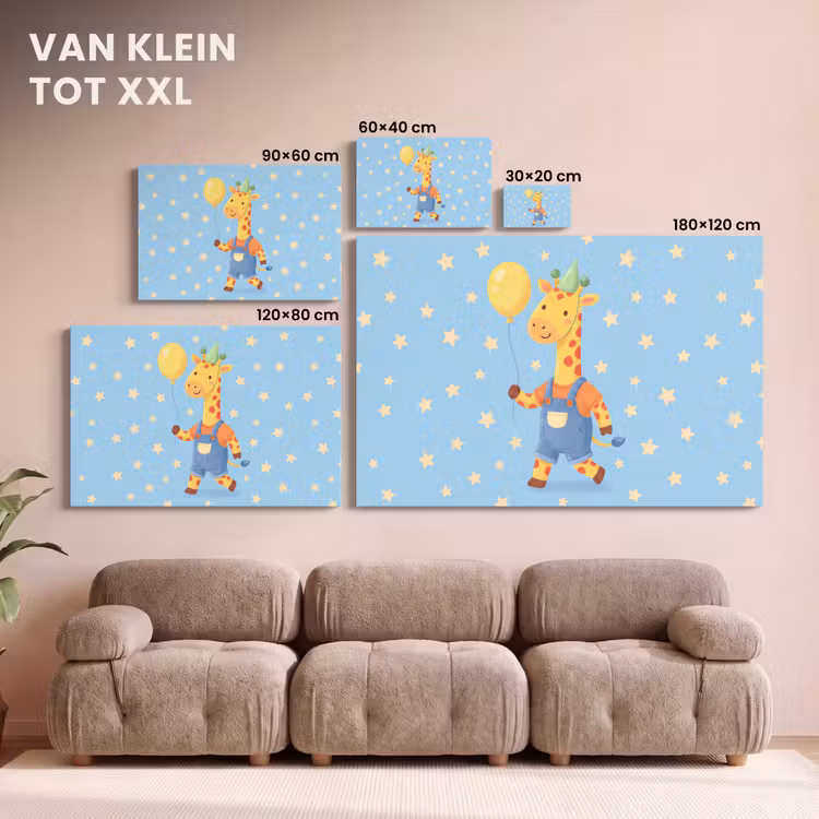 Canvas schilderij - Dieren - Giraffe - Ballon - Feest - Kinderkamer — 7
