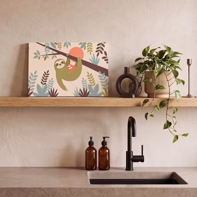 Canvas schilderij - Dieren - Moeder - Baby - Natuur - Groen — 3