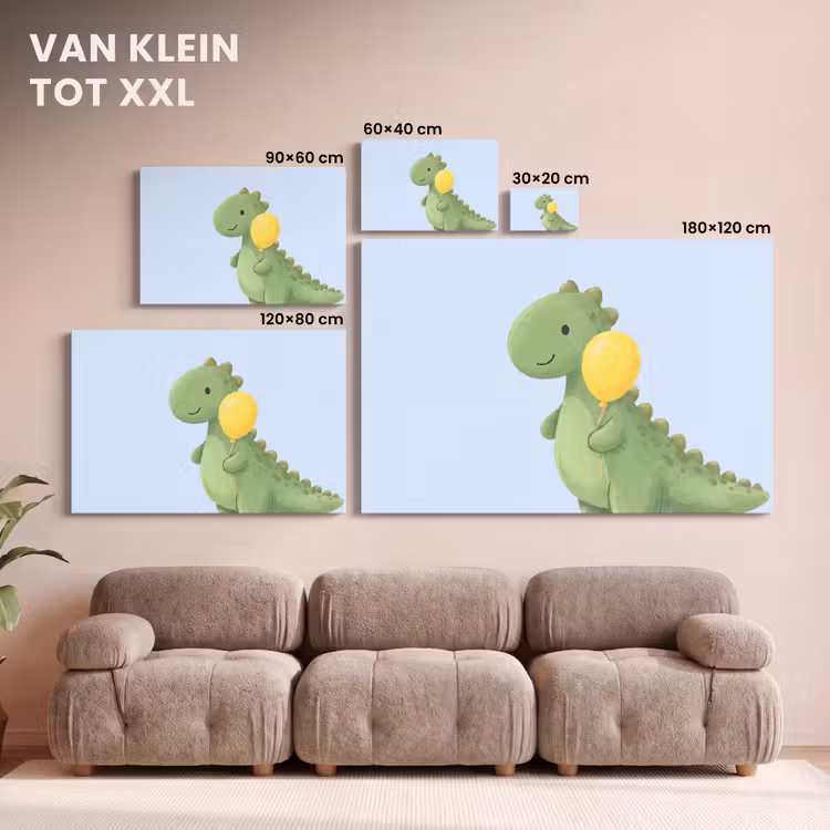 Canvas schilderij - Dinosaurus - Ballon - Kinderkamer - Illustratie - Groen — 7