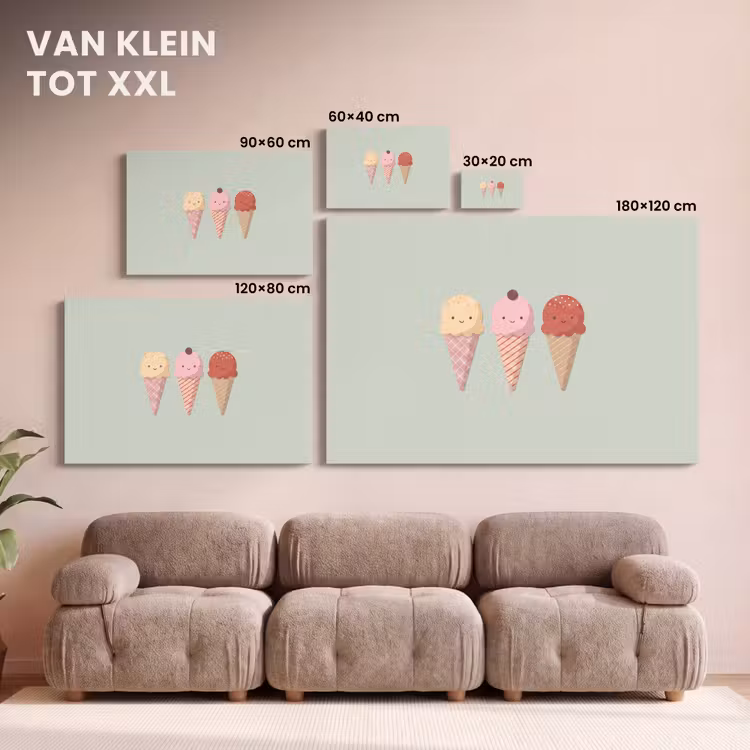 Canvas schilderij - IJs - Hoorntjes - Eten - Illustratie - Vrolijk — 7