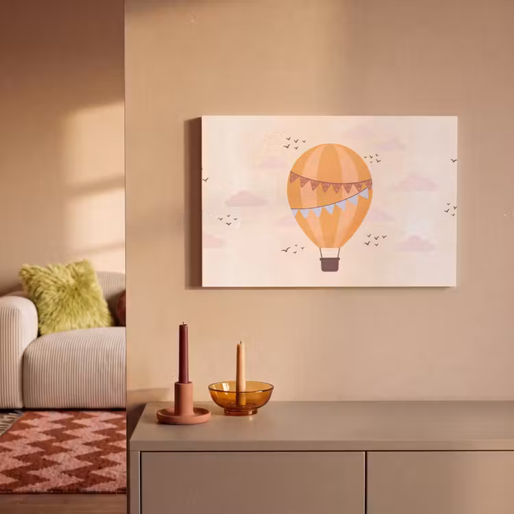 Canvas schilderij - Luchtballon - Slingers - Avontuur - Illustratie - Oranje — 1