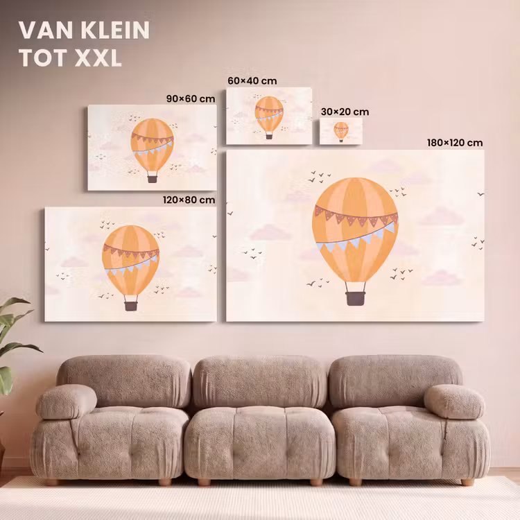 Canvas schilderij - Luchtballon - Slingers - Avontuur - Illustratie - Oranje — 7