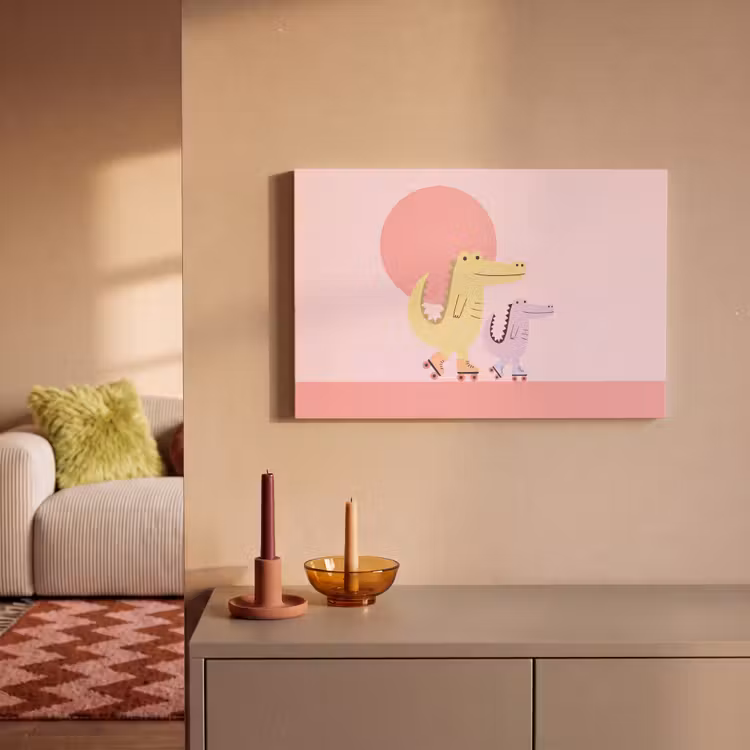 Canvas schilderij - Dieren - Skaten - Illustratie - Speels - Roze — 1