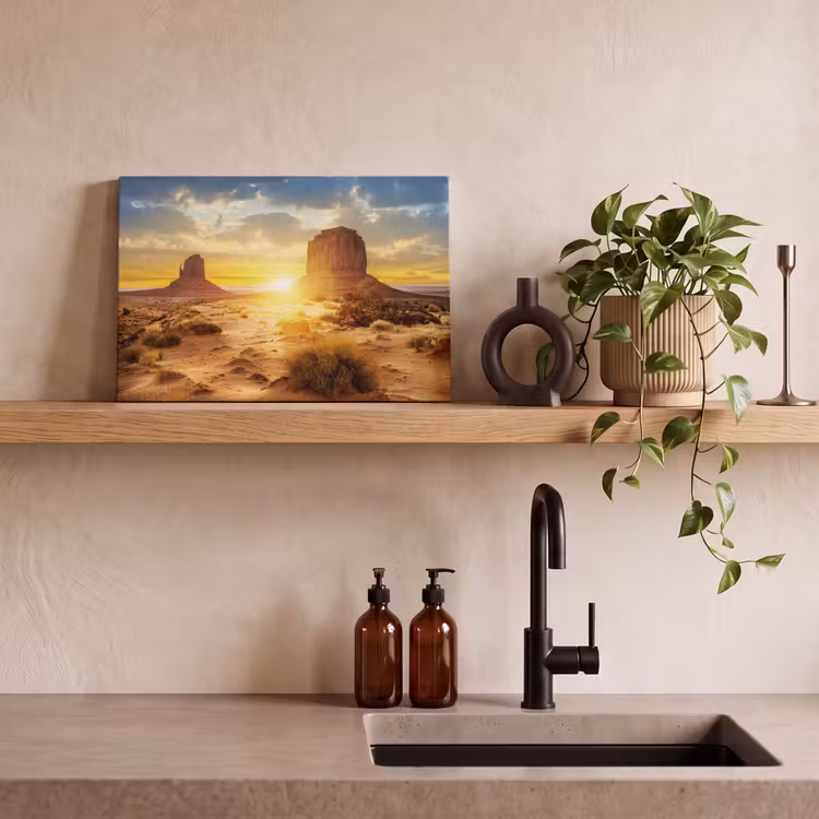 Canvas schilderij - Zonsondergang - Rots - Landschap - Horizon — 4