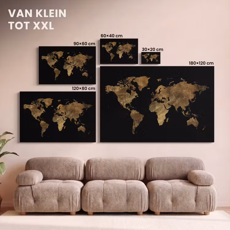 Canvas schilderij - Wereldkaart - Goud - Luxe - Aarde - Zwart — 8