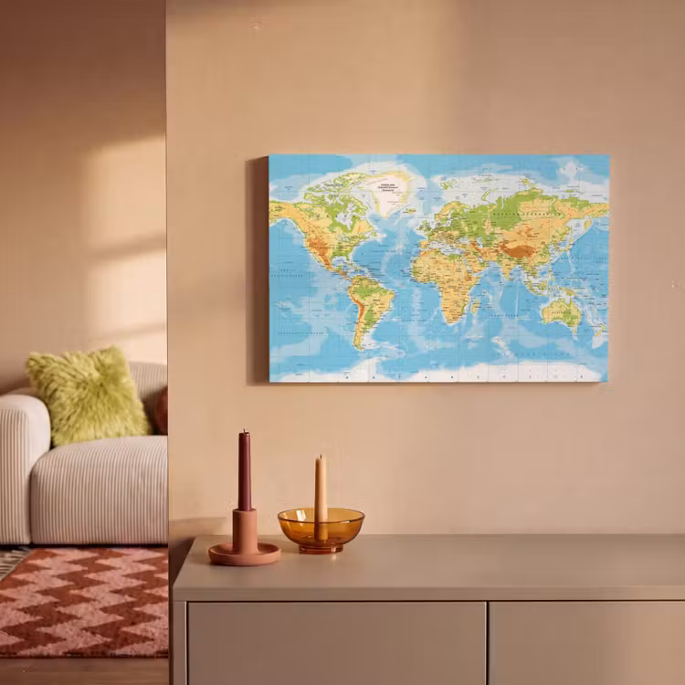 Canvas schilderij - Wereldkaart - Staatkundig - Blauw - Aarde - Educatief — 2