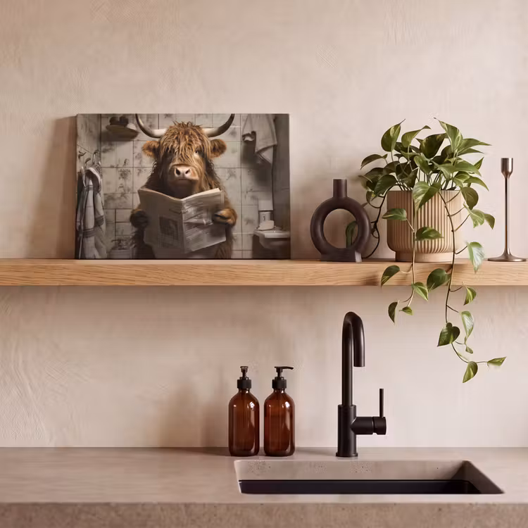 Canvas schilderij - Schotse hooglander - Toilet - Krant - Badkamer — 4