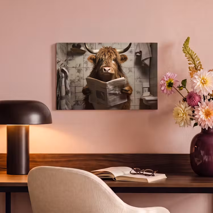 Canvas schilderij - Schotse hooglander - Toilet - Krant - Badkamer — 6