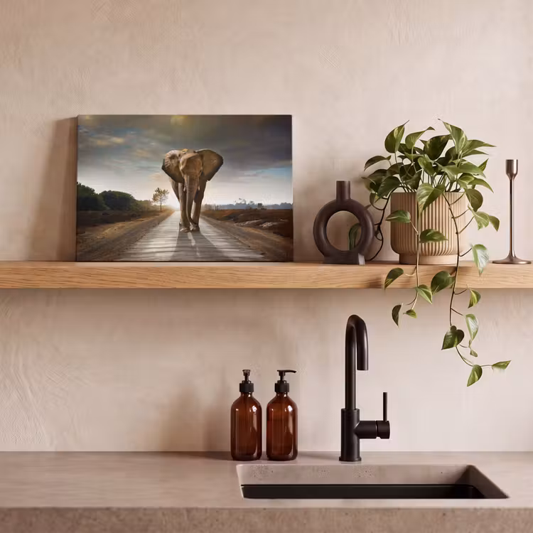 Canvas schilderij - Olifant - Weg - Dieren - Zonsondergang - Landschap — 4