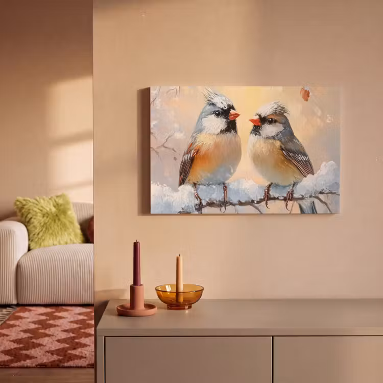 Canvas schilderij - Vogels - Tak - Winter - Sneeuw — 2