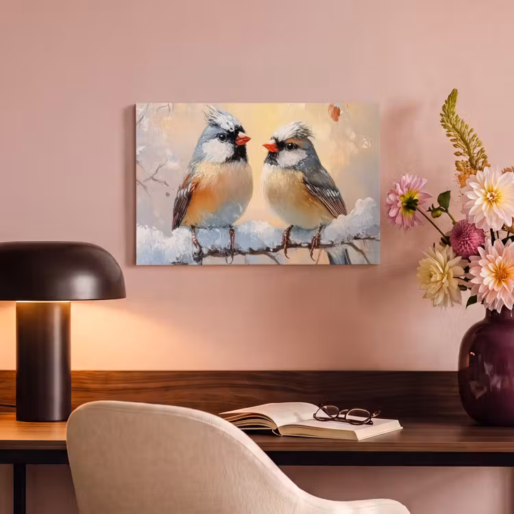 Canvas schilderij - Vogels - Tak - Winter - Sneeuw — 6
