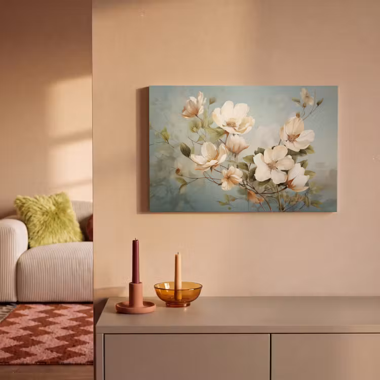Canvas schilderij - Vintage - Bloemen - Wit - Takken Natuur — 2