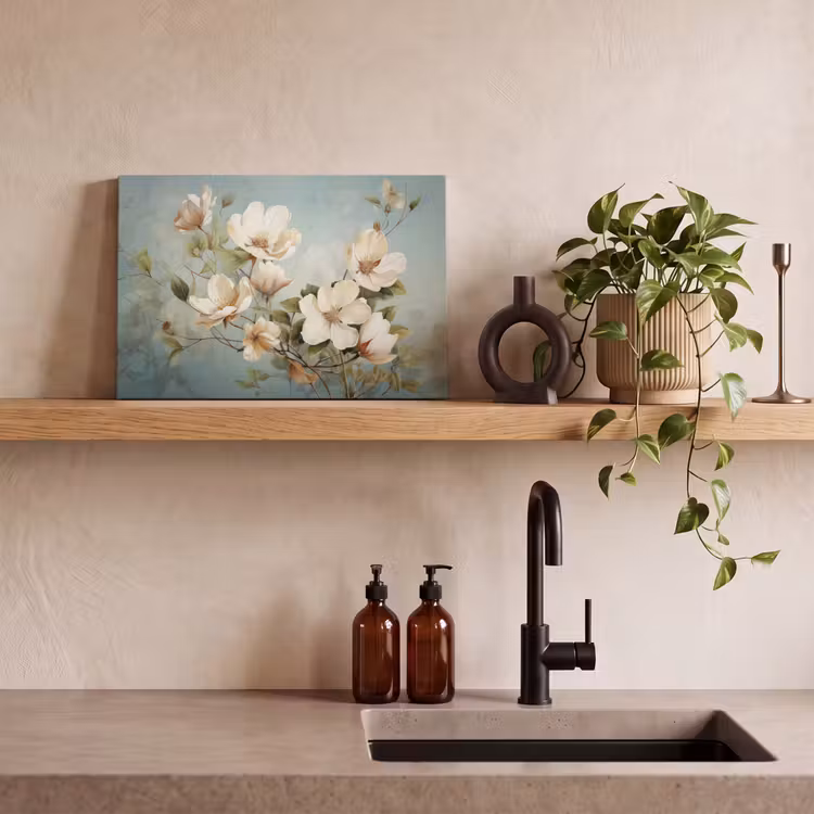 Canvas schilderij - Vintage - Bloemen - Wit - Takken Natuur — 4