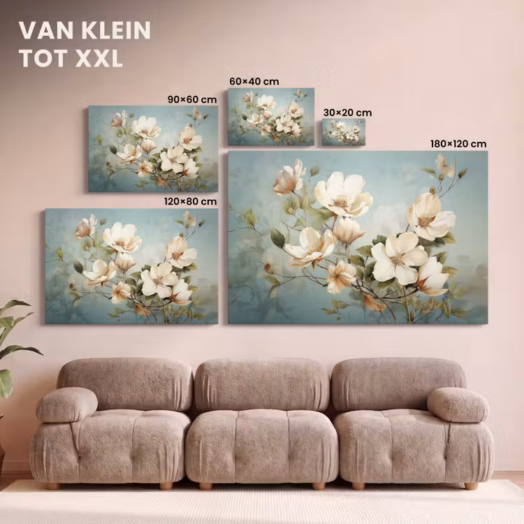 Canvas schilderij - Vintage - Bloemen - Wit - Takken Natuur — 8