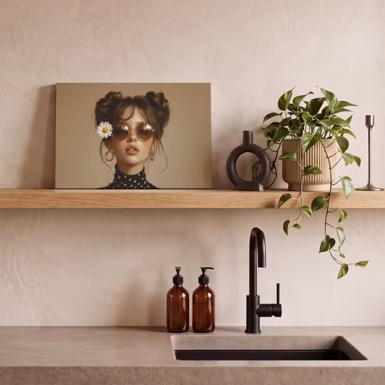 Canvas schilderij - Vrouw - Beige - Bloem - Modern - Portret — 4