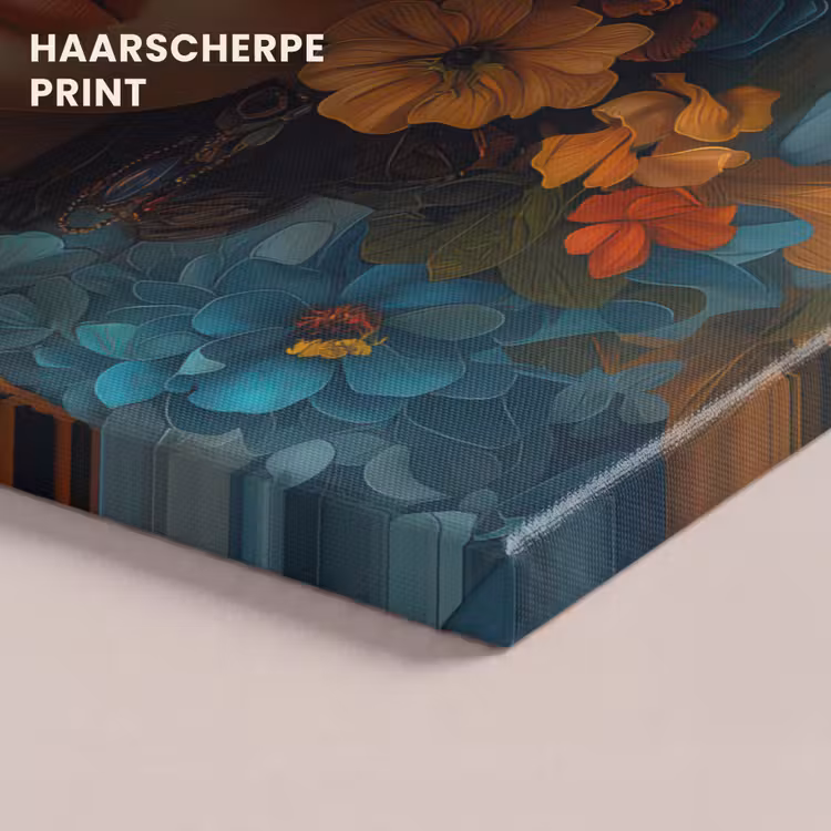 Canvas schilderij - Vrouw - Bloemen - Oranje - Blauw - Modern — 5