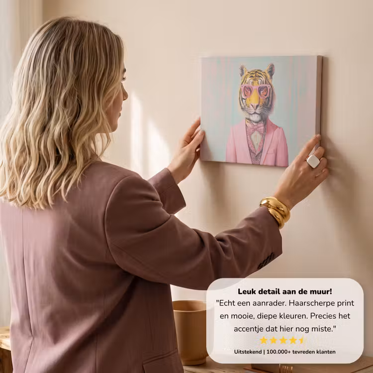 Canvas schilderij - Tijger - Strik - Jasje - Roze — 3