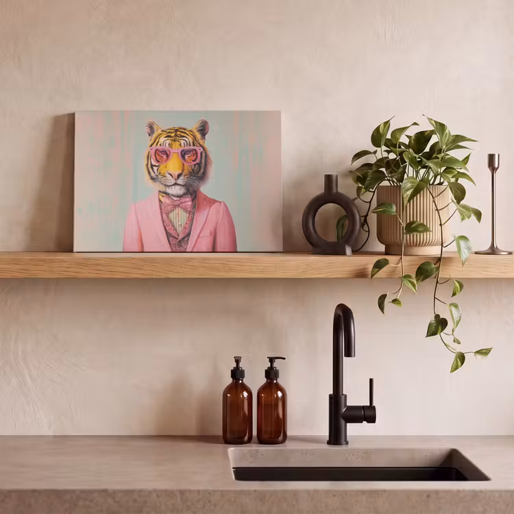 Canvas schilderij - Tijger - Strik - Jasje - Roze — 4
