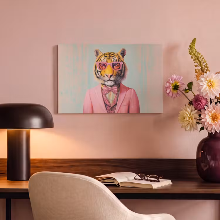 Canvas schilderij - Tijger - Strik - Jasje - Roze — 6
