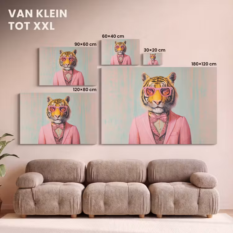 Canvas schilderij - Tijger - Strik - Jasje - Roze — 8