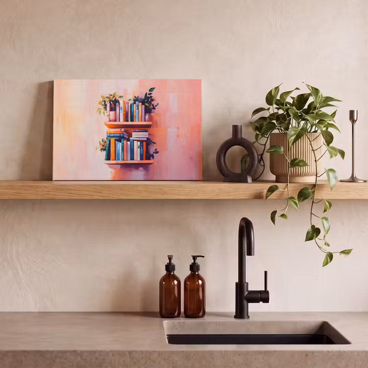Canvas schilderij - Planken - Boeken - Bladeren — 4