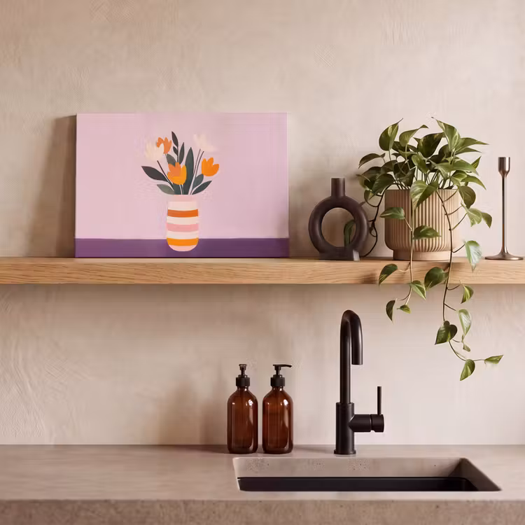 Canvas schilderij - Bloemen in Gestreepte Vaas — 4