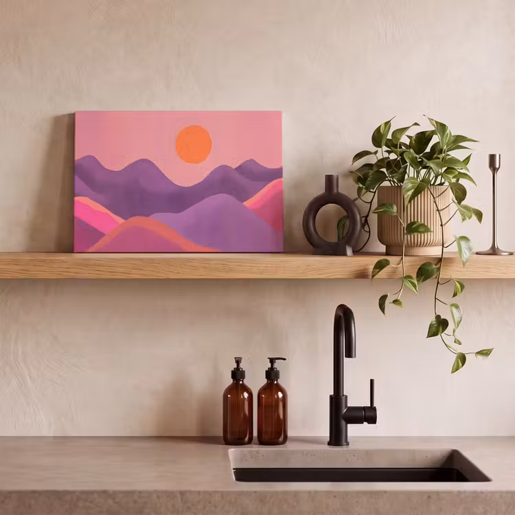 Canvas schilderij - Abstract Berglandschap Zon Roze Paars — 4