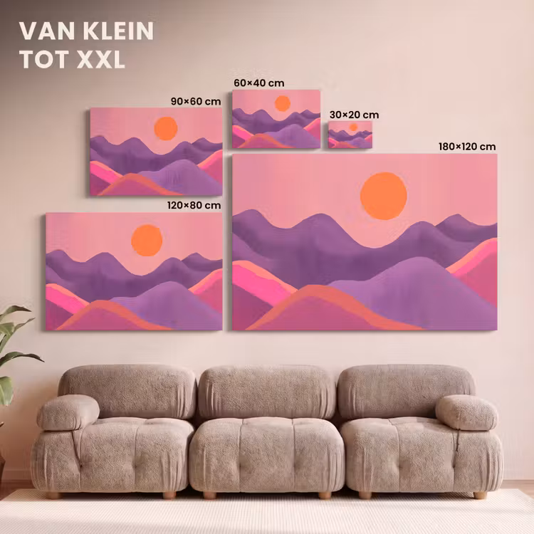Canvas schilderij - Abstract Berglandschap Zon Roze Paars — 8