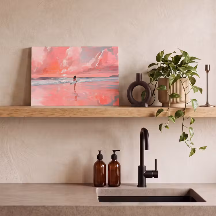 Canvas schilderij - Roze - Surfen - Zee — 4