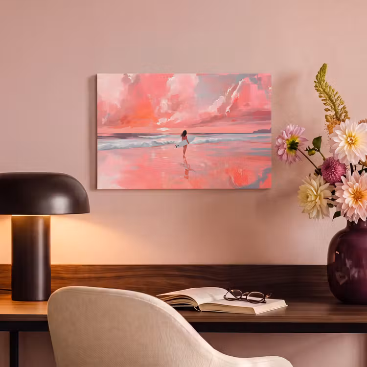 Canvas schilderij - Roze - Surfen - Zee — 6