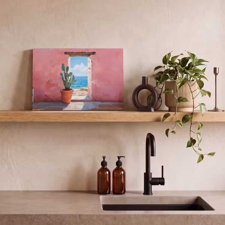 Canvas schilderij - Zee - Roze - Cactus — 4