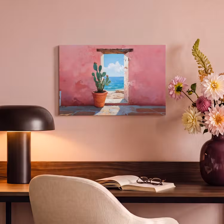Canvas schilderij - Zee - Roze - Cactus — 6